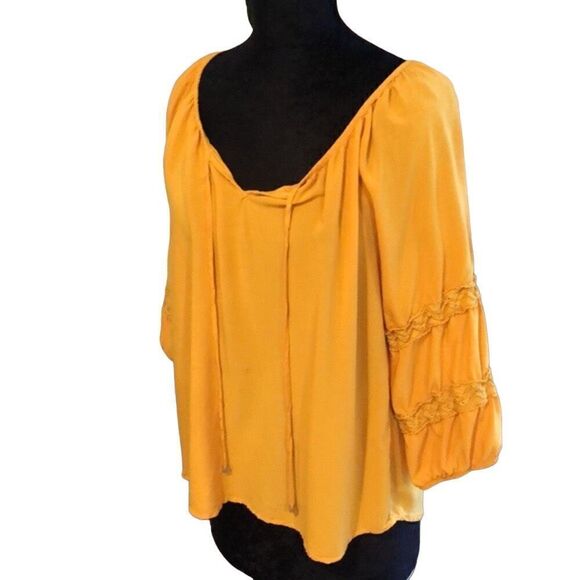 Adrienne Vittadini 2X rayon blend sunshine Yellow Peasant Poofy Sleeve Bohemian - Picture 5 of 16